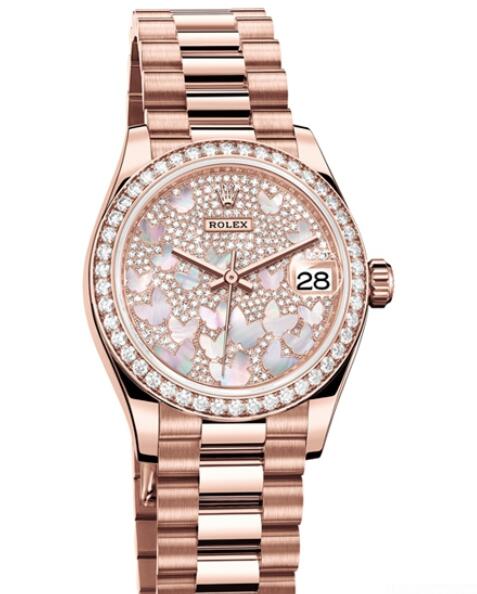 Fake Rolex Women Watch Datejust 31 Oyster Perpetual 278285 RBR - 83365 Everose Gold - Diamonds - Diamonds and Mother-of-Pearl Dial